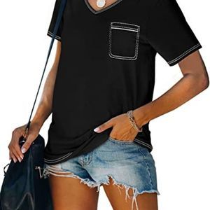 Bofell Womens T Shirts Short Sleeve V Neck Summer Tops Casual Loose S-2XL